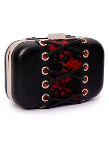 Floral Lace & Leather Combined Corset Box Clutch