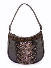 Load image into Gallery viewer, Sequin &amp; Chain Embellished Small Leather Bag