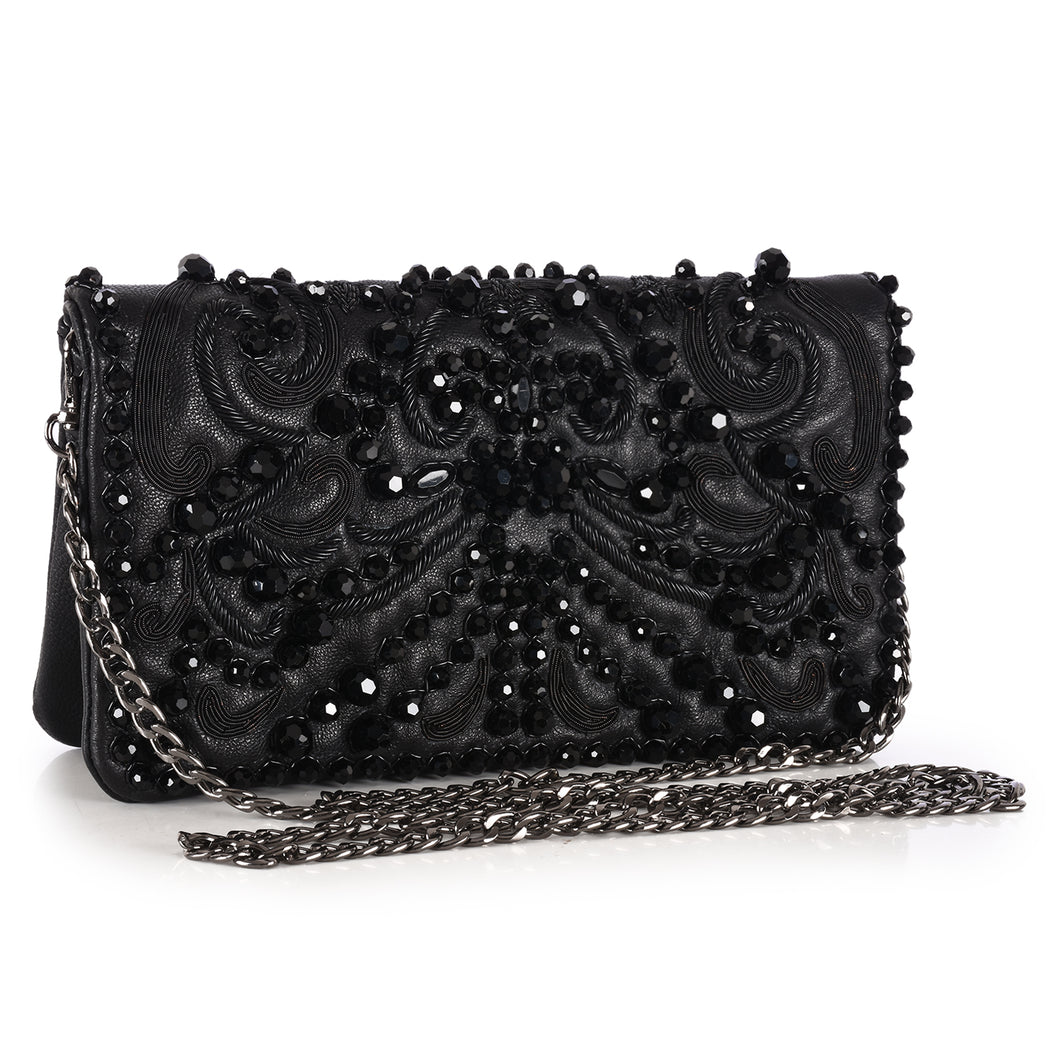 Stone & Bead Encrusted Fold-over Clutch