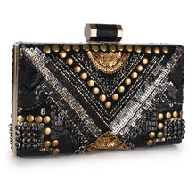 Load image into Gallery viewer, Abstract Patterned Embellished Box Clutch