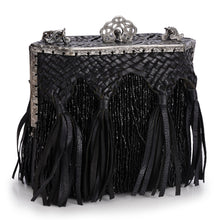 Load image into Gallery viewer, Vintage Frame Bag With Woven Leather &amp; Beaded Fringe