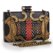 Load image into Gallery viewer, Red &amp; Black Leather Cross-weave Box Clutch