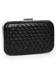 Woven Box Clutch In Genuine Leather