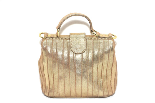 Pleated Metallic leather Grab Handle cum crossbody