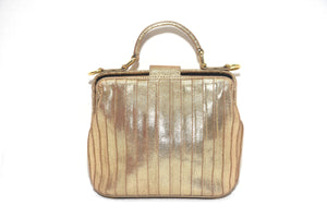 Pleated Metallic leather Grab Handle cum crossbody