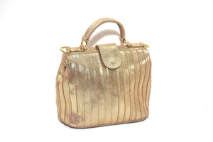 Pleated Metallic leather Grab Handle cum crossbody