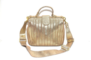 Pleated Metallic leather Grab Handle cum crossbody