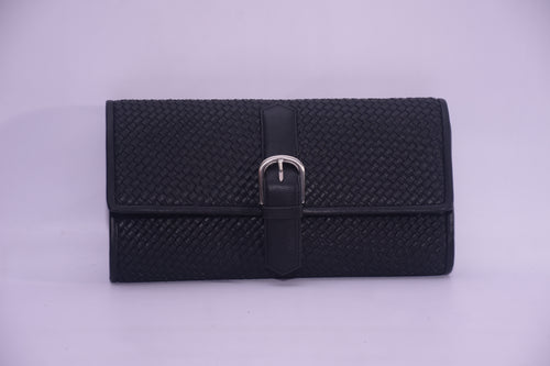 LEATHER WOVEN FOLDOVER CLUTCH