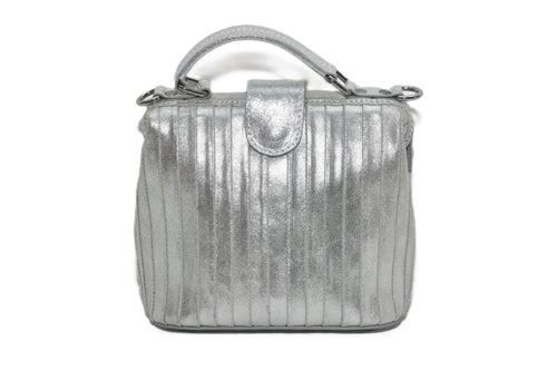 Pleated Metallic leather Grab Handle cum crossbody