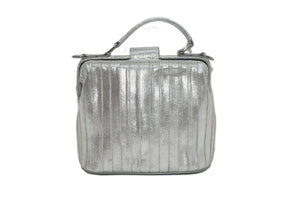 Pleated Metallic leather Grab Handle cum crossbody