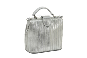 Pleated Metallic leather Grab Handle cum crossbody