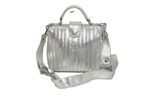 Pleated Metallic leather Grab Handle cum crossbody