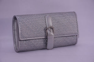LEATHER WOVEN FOLDOVER CLUTCH