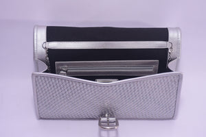LEATHER WOVEN FOLDOVER CLUTCH