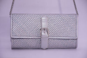LEATHER WOVEN FOLDOVER CLUTCH