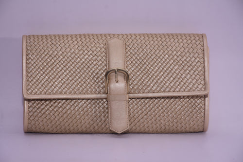 LEATHER WOVEN FOLDOVER CLUTCH