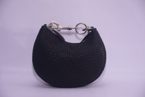 WOVEN LEATHER ROUND MINI HAND-HELD
