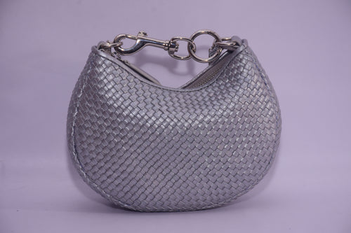 WOVEN LEATHER ROUND MINI HAND-HELD