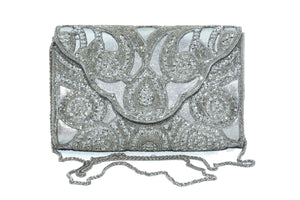 BEADED CUTWORK FOLDOVER CLUTCH.