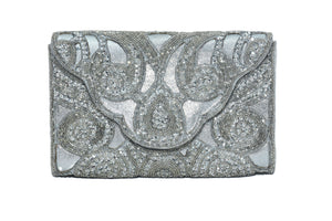 BEADED CUTWORK FOLDOVER CLUTCH.