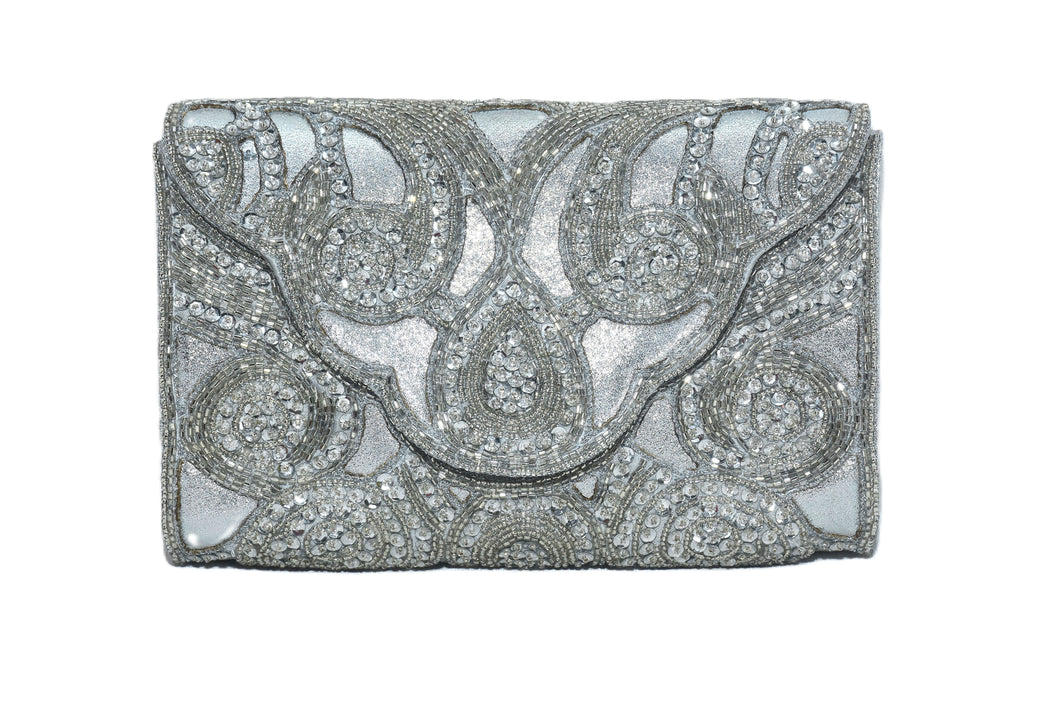 BEADED CUTWORK FOLDOVER CLUTCH.