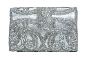 BEADED CUTWORK FOLDOVER CLUTCH.