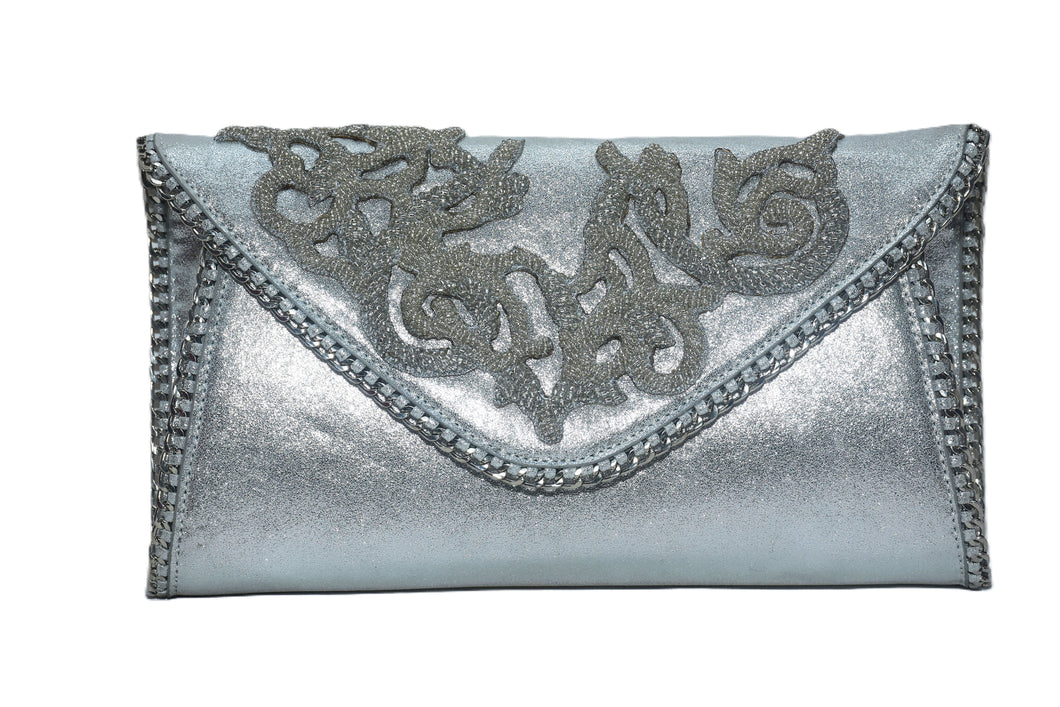 Envelope clutch with beaded cutwork