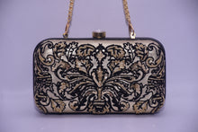 Load image into Gallery viewer, FLOCKED LEATHER BEADED BOX CLUTCH