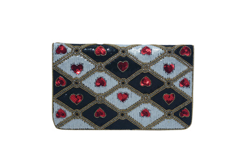 HEART EMBELLISHED FOLDOVER CLUTCH
