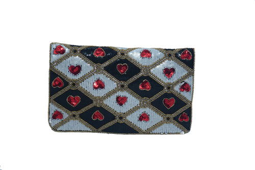 HEART EMBELLISHMENT FOLDOVER CLUTCH
