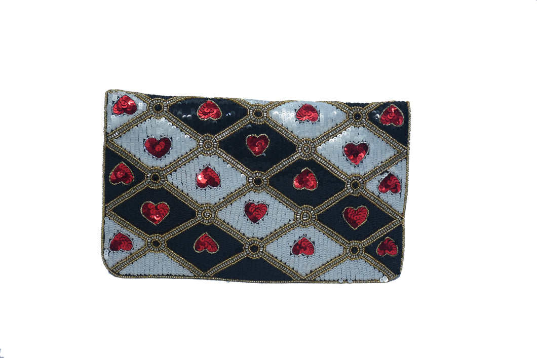 HEART EMBELLISHMENT FOLDOVER CLUTCH
