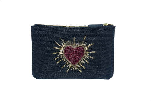 HEARTS BEADED ZIP CLUTCH