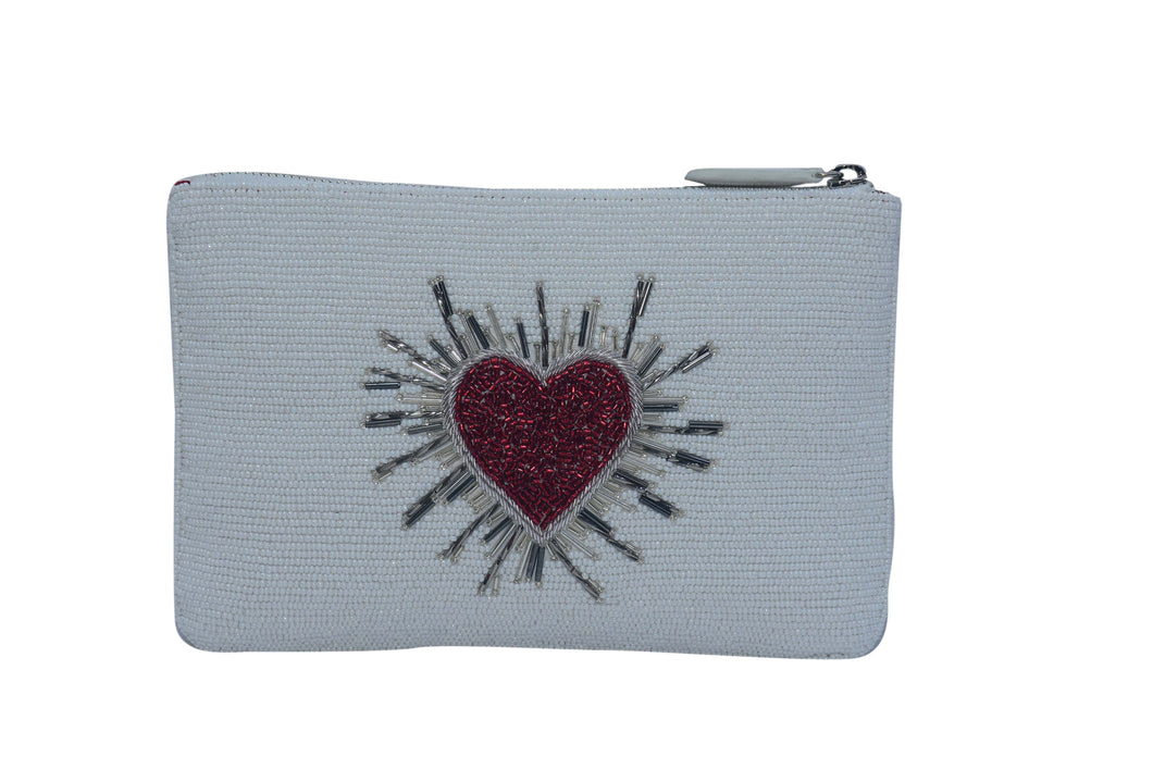 HEARTS BEADED ZIP CLUTCH