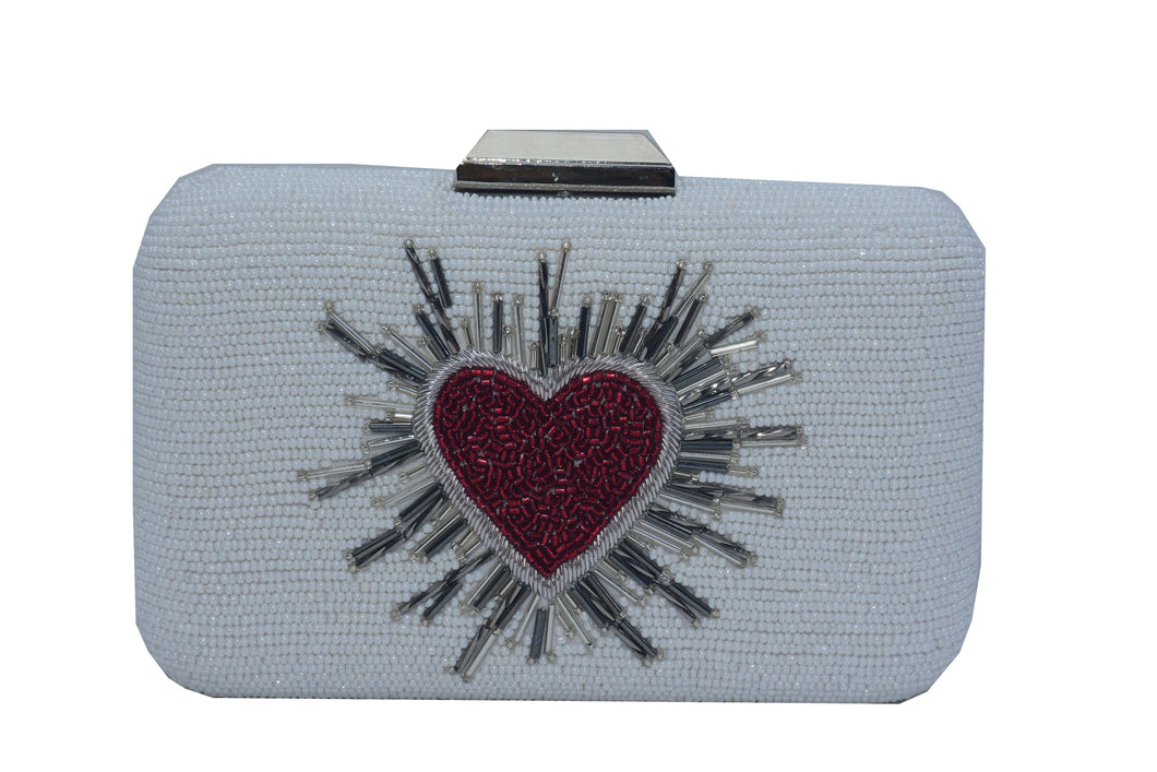 HEARTS BEADED BOX CLUTCH