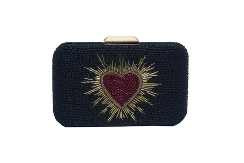 HEARTS BEADED BOX CLUTCH