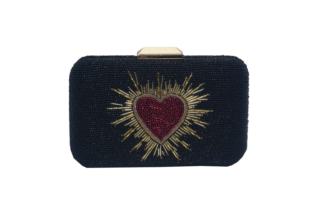 HEARTS BEADED BOX CLUTCH