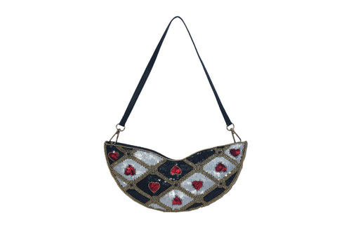 HEART EMBELLISHED CRESCENT BAG
