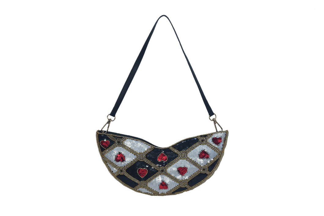 HEART EMBELLISHED CRESCENT BAG