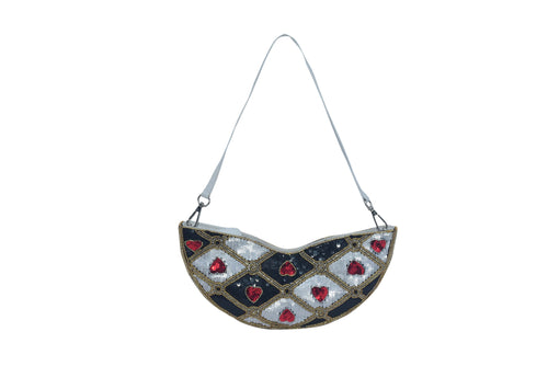 HEART EMBELLISHED CRESCENT BAG