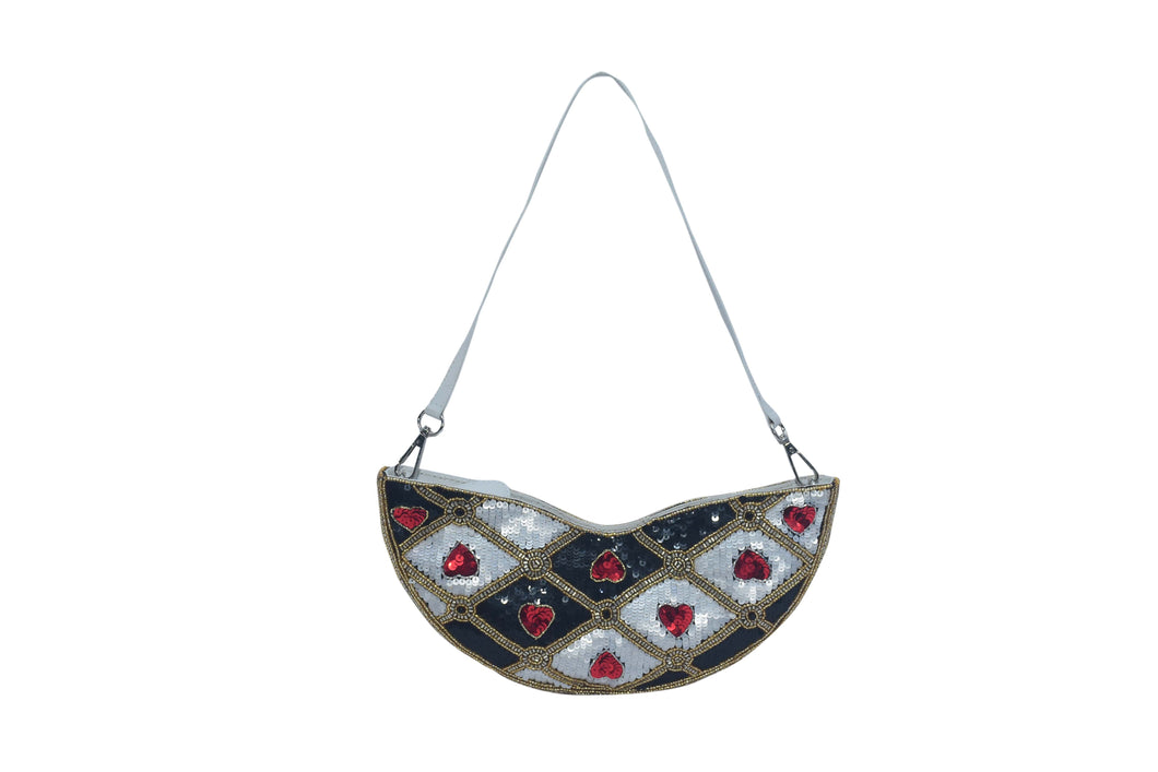 HEART EMBELLISHED CRESCENT BAG