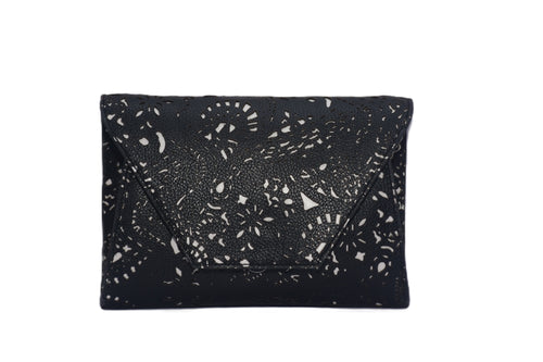 Leather Lasercut Envelope clutch