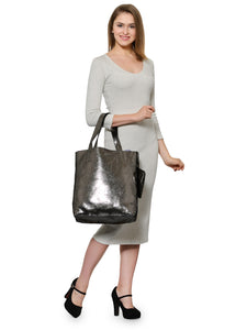 Pebble Foiled Unlined Shopper In Genuine Leather
