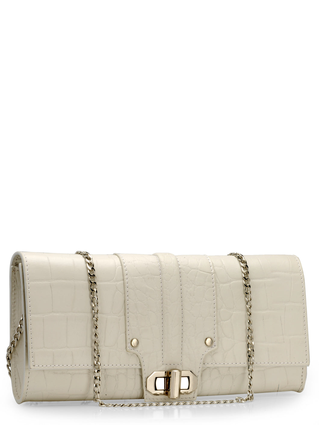 Croco Embossed Clutch In Genuine Leather