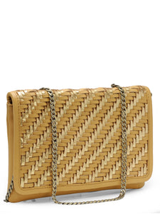 Two Color Woven Clutch In Genuine Leather