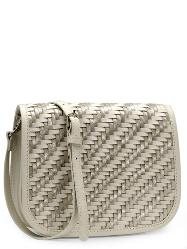 Two Color Woven Crossbody In Genuine Leather