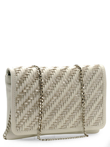 Two Color Woven Clutch In Genuine Leather