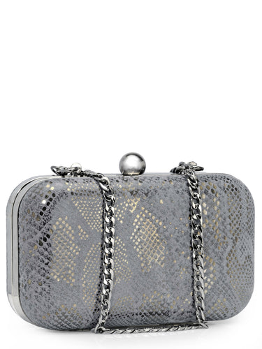 Foiled Snake Print Box Clutch