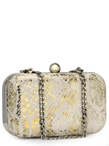 Foiled Snake Print Box Clutch