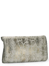 Load image into Gallery viewer, Foiled Snake Printed Envelope Clutch With Chain Detail
