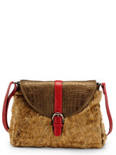 Load image into Gallery viewer, Faux Fur &amp; Croco Embossed Clutch with Leather Trims